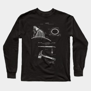 Vintage Patent Prints Firefighter Helmet and Axe Long Sleeve T-Shirt